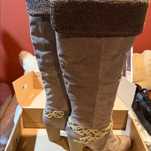 Nine West Taupe Over the Knee Boots